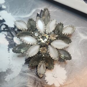 Vintage Silver and White Rhinestone Brooch